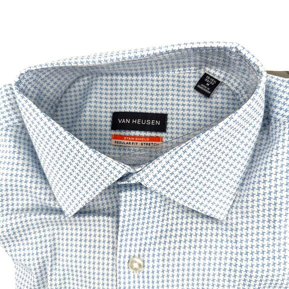 Van Heusen stain shield regular fit dress shirt in mist pattern Size M - Picture 3 of 4